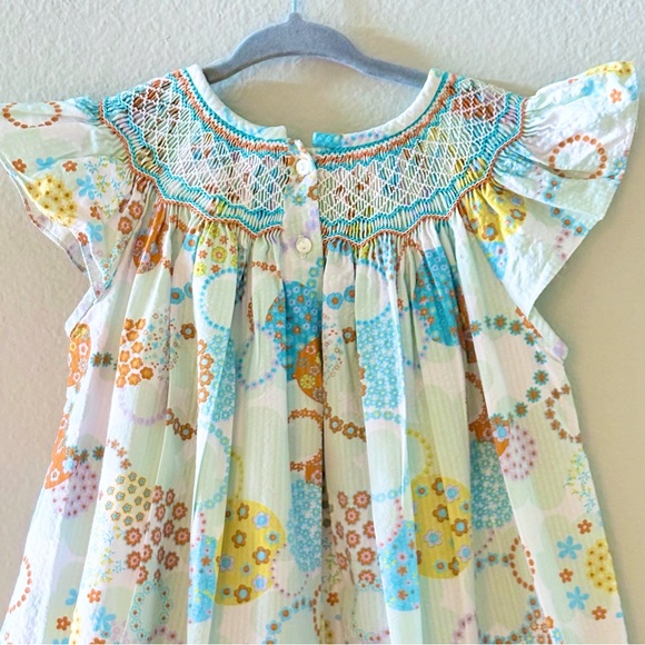 PETITE PALACE Whimsical Print Smocked 100% Cotton Ruffle Sleeve Dress | Size 4T - Picture 4 of 6